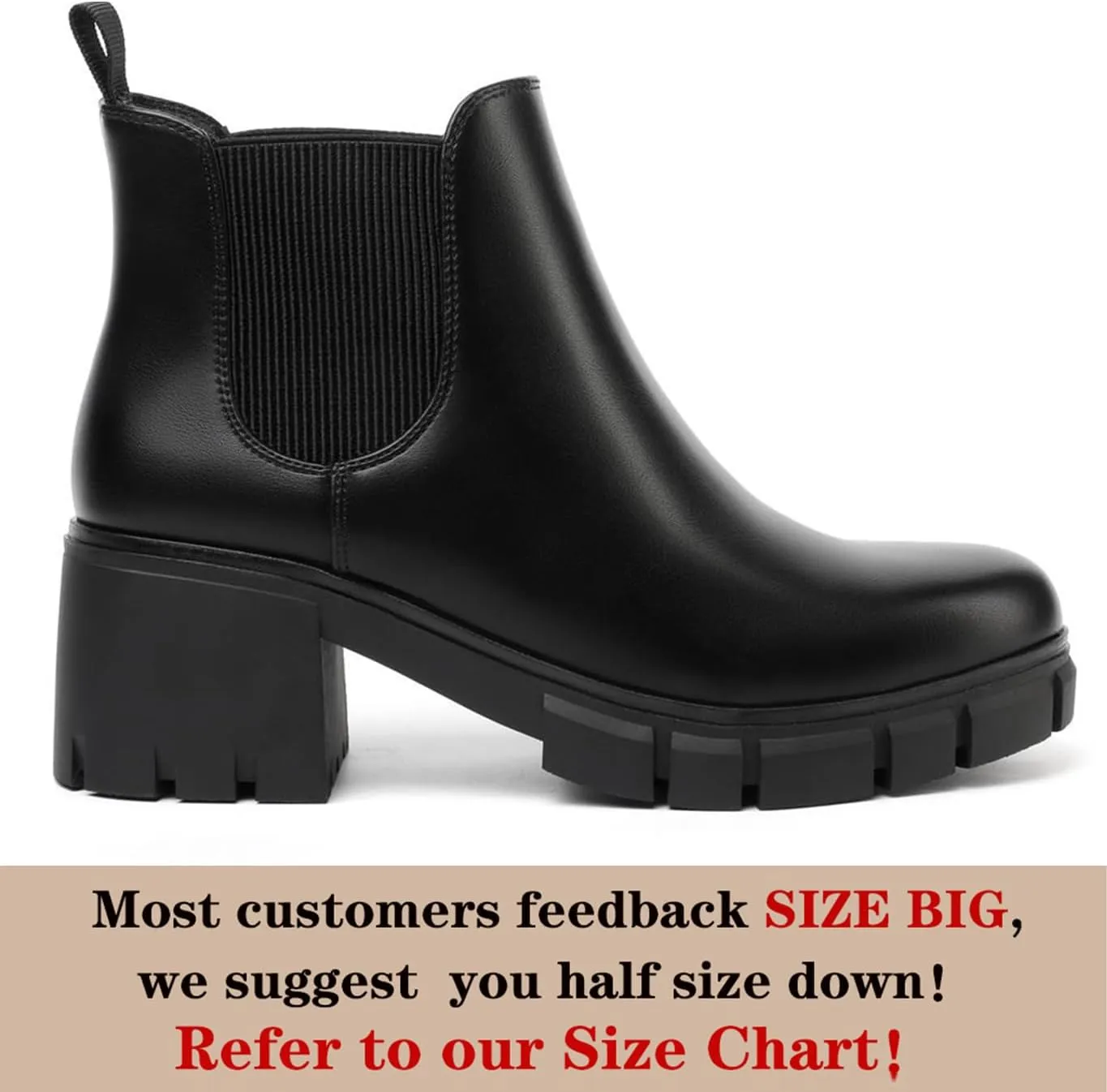 Women Chelsea Boots Comfortable Lug Sole Slip On Ankle Booties