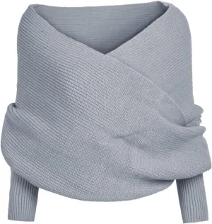 Women Fall Winter Snowfall Sweater Scarf with Sleeves Multi-Use Wrap Blanket Scarf Crochet Knitted Shawl Cape