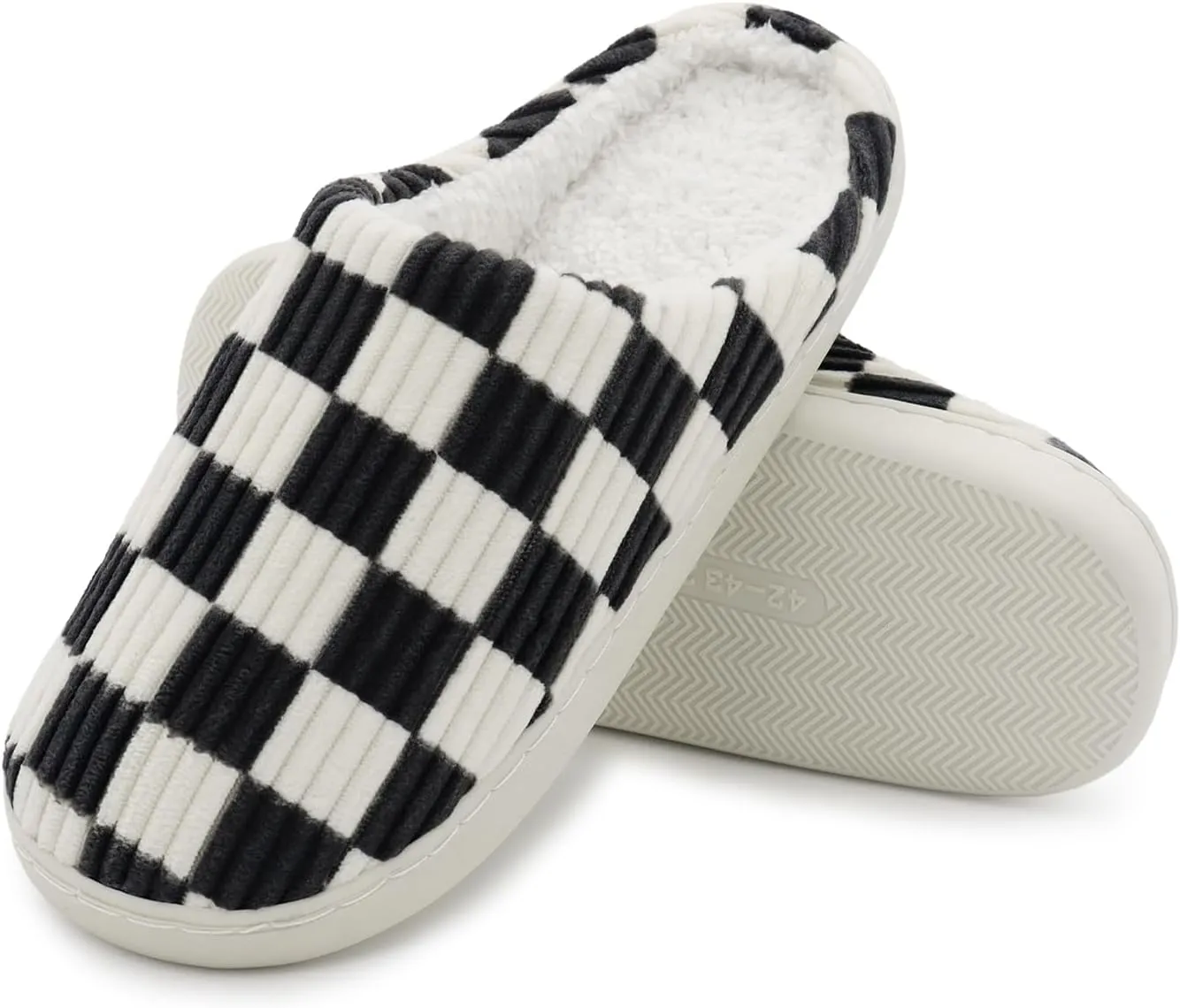 Women House Fuzzy Slippers - Plaid Scuff Checkered Slip-on Memory Foam Indoor Outdoor Comfortable Soft Slides