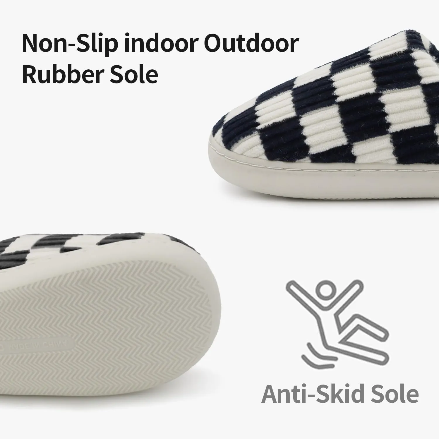 Women House Fuzzy Slippers - Plaid Scuff Checkered Slip-on Memory Foam Indoor Outdoor Comfortable Soft Slides
