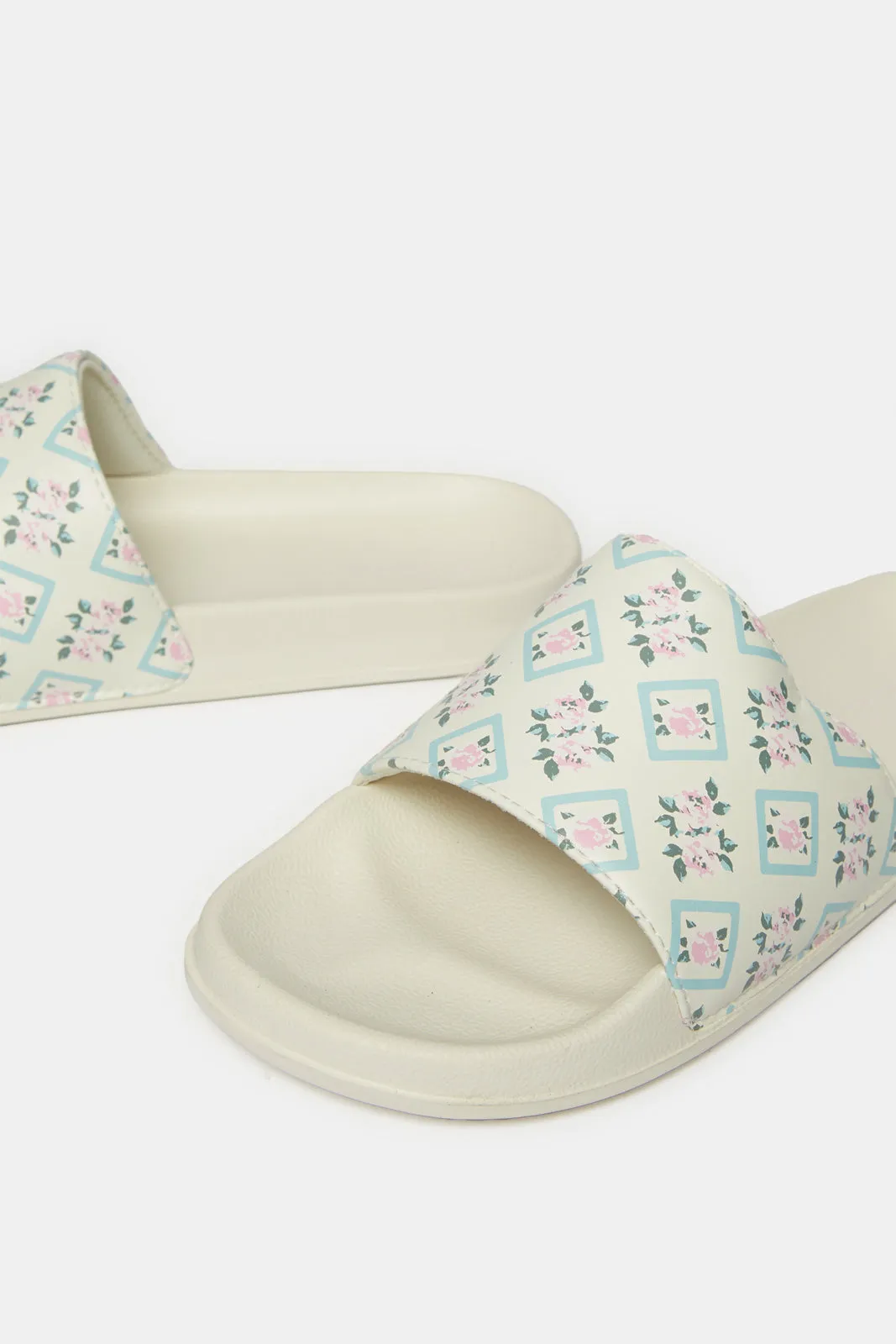 Women Ivory Printed Slide