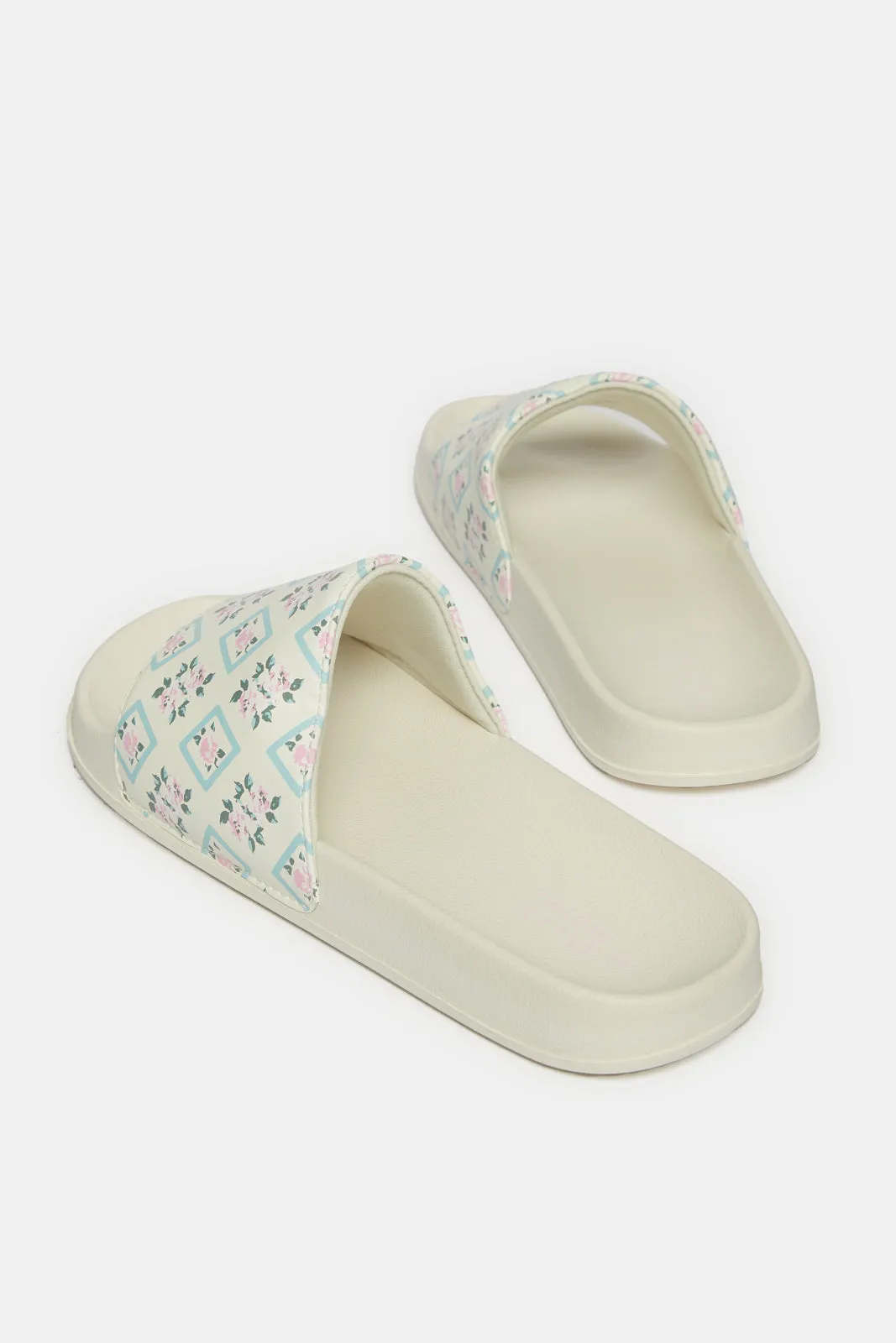 Women Ivory Printed Slide
