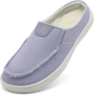 Women Mens Mules Sneakers Winter Warm with Fur Lined Slip-on Mules Slippers Indoor Outdoor Comfort Walking Canvas