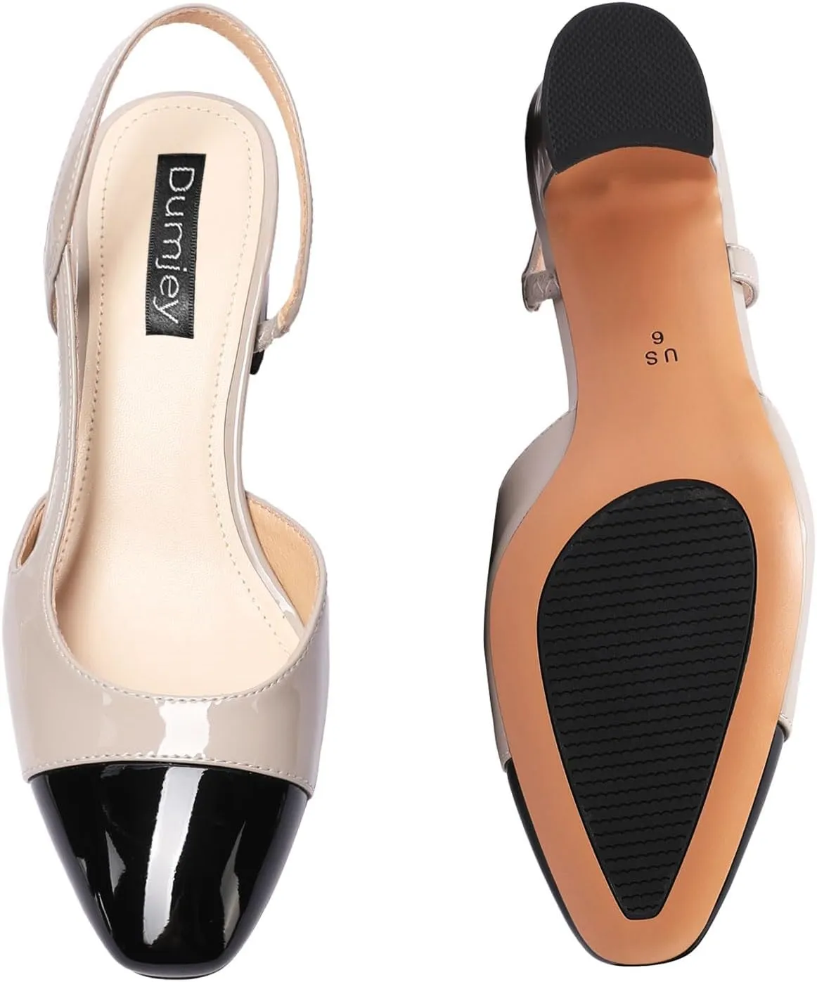Women Slingback Heeled Sandals Cap Toe Block Mid Heel Pumps Two Toned Chunky Heels Vintage Formal Dress Slide Shoes