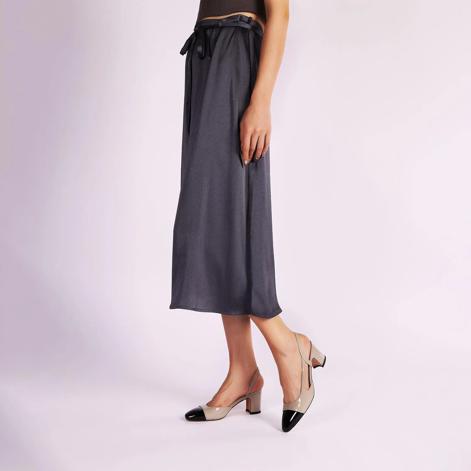 Women Slingback Heeled Sandals Cap Toe Block Mid Heel Pumps Two Toned Chunky Heels Vintage Formal Dress Slide Shoes