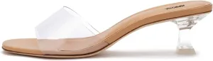 Women Stylish Slip on Transparent Mules Clear Kitten Low Heel Open Toe Comfy Slide Sandals Summer Daily Casual Dress Slippers Size 4-16 US
