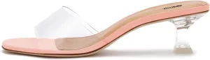 Women Stylish Slip on Transparent Mules Clear Kitten Low Heel Open Toe Comfy Slide Sandals Summer Daily Casual Dress Slippers Size 4-16 US