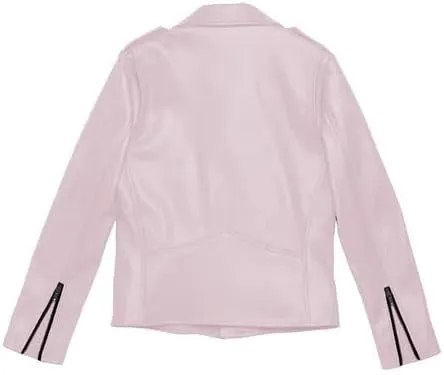 Women's Biker Rider Rocker Retro Motorcycle Motorbike Genuine Cowhide Baby Pink Leather jacket
