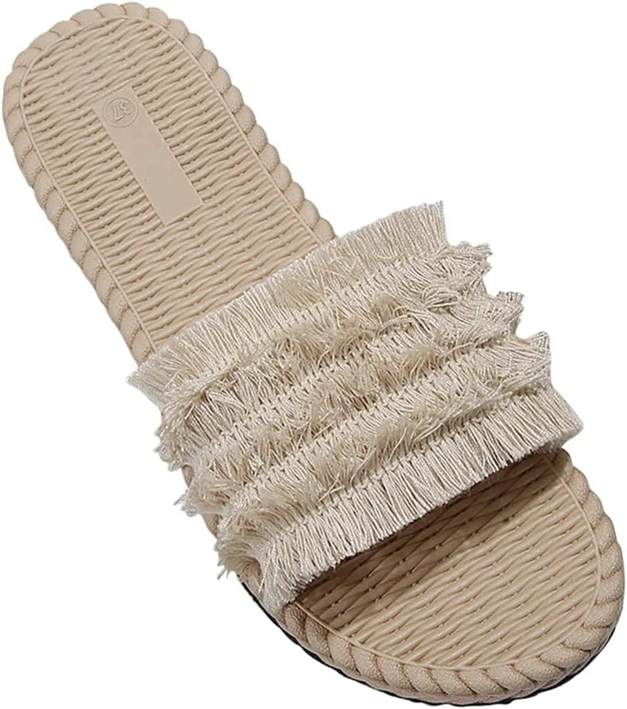 Womens Boho Sandals Woven Indoor Breathable Outdoor Shoes Flax Cross House Slippers Summer Outdoor Sandal