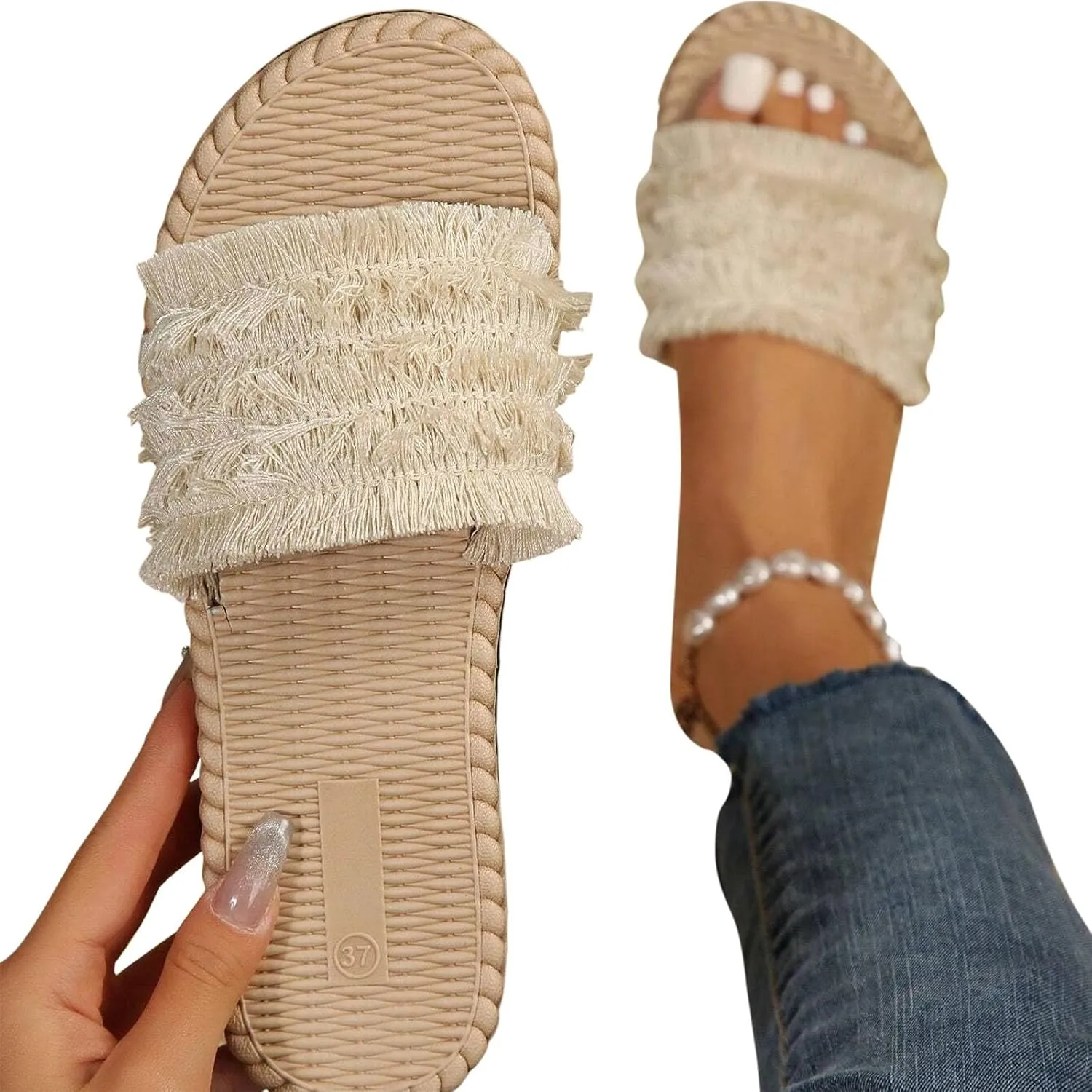 Womens Boho Sandals Woven Indoor Breathable Outdoor Shoes Flax Cross House Slippers Summer Outdoor Sandal