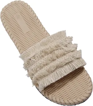 Womens Boho Sandals Woven Indoor Breathable Outdoor Shoes Flax Cross House Slippers Summer Outdoor Sandal