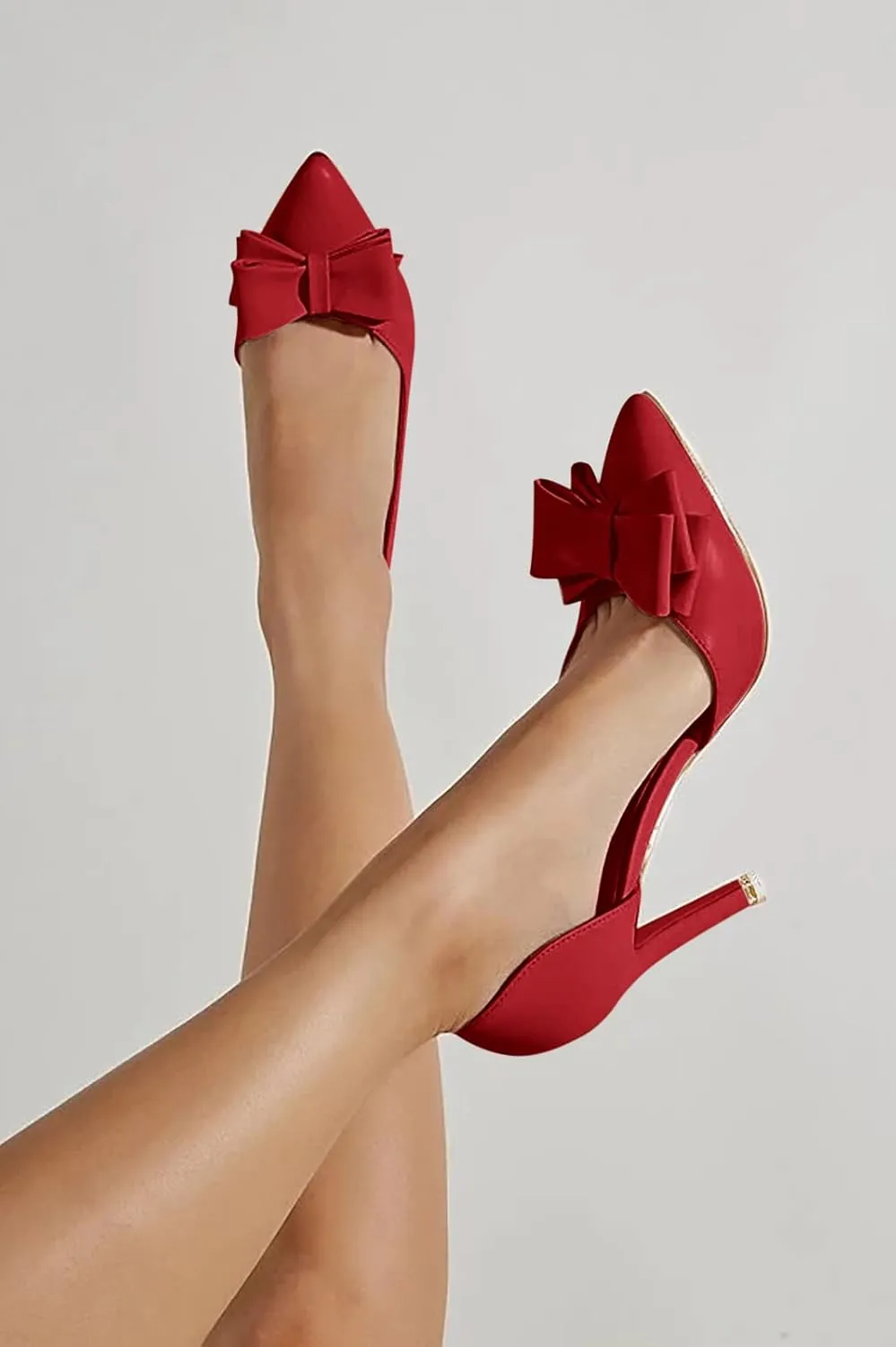 Womens Bow Heels Closed Pointed Toe Dress Shoes Stiletto Slip on Wedding Pumps