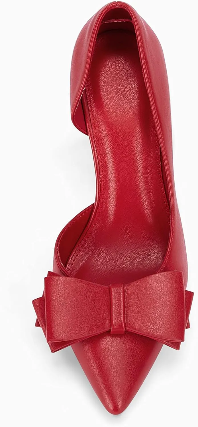 Womens Bow Heels Closed Pointed Toe Dress Shoes Stiletto Slip on Wedding Pumps