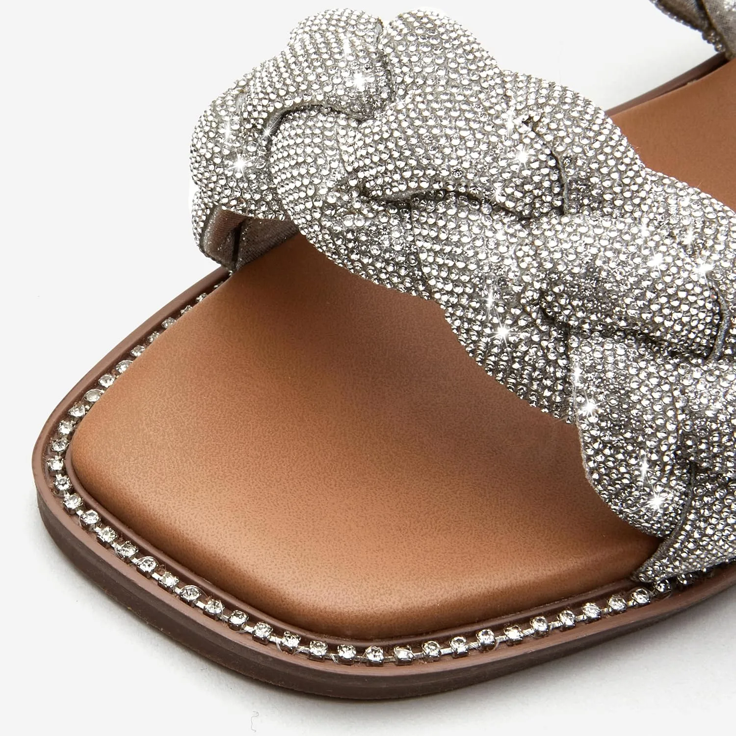 Women's Braided Two Strap Slide Dressy Square Toe Sandal