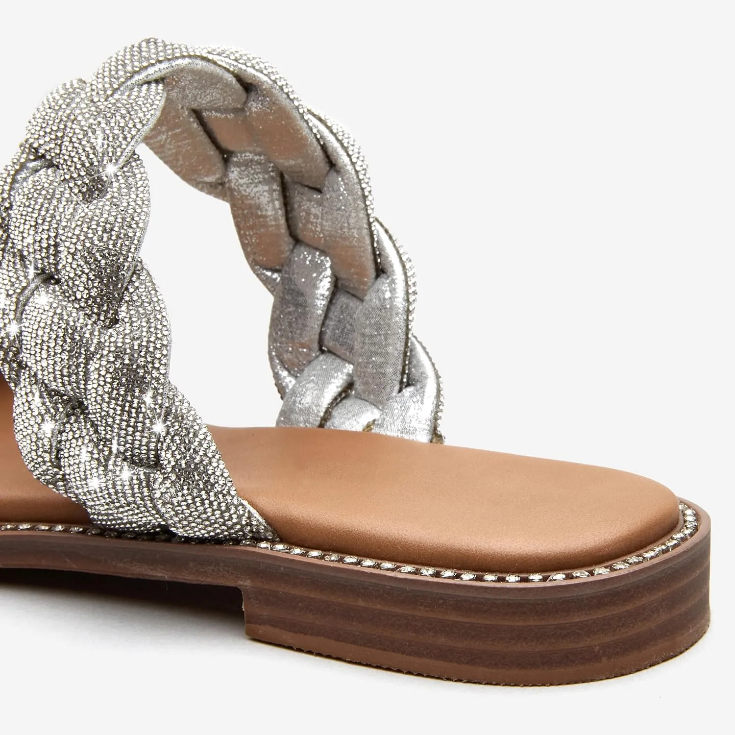 Women's Braided Two Strap Slide Dressy Square Toe Sandal