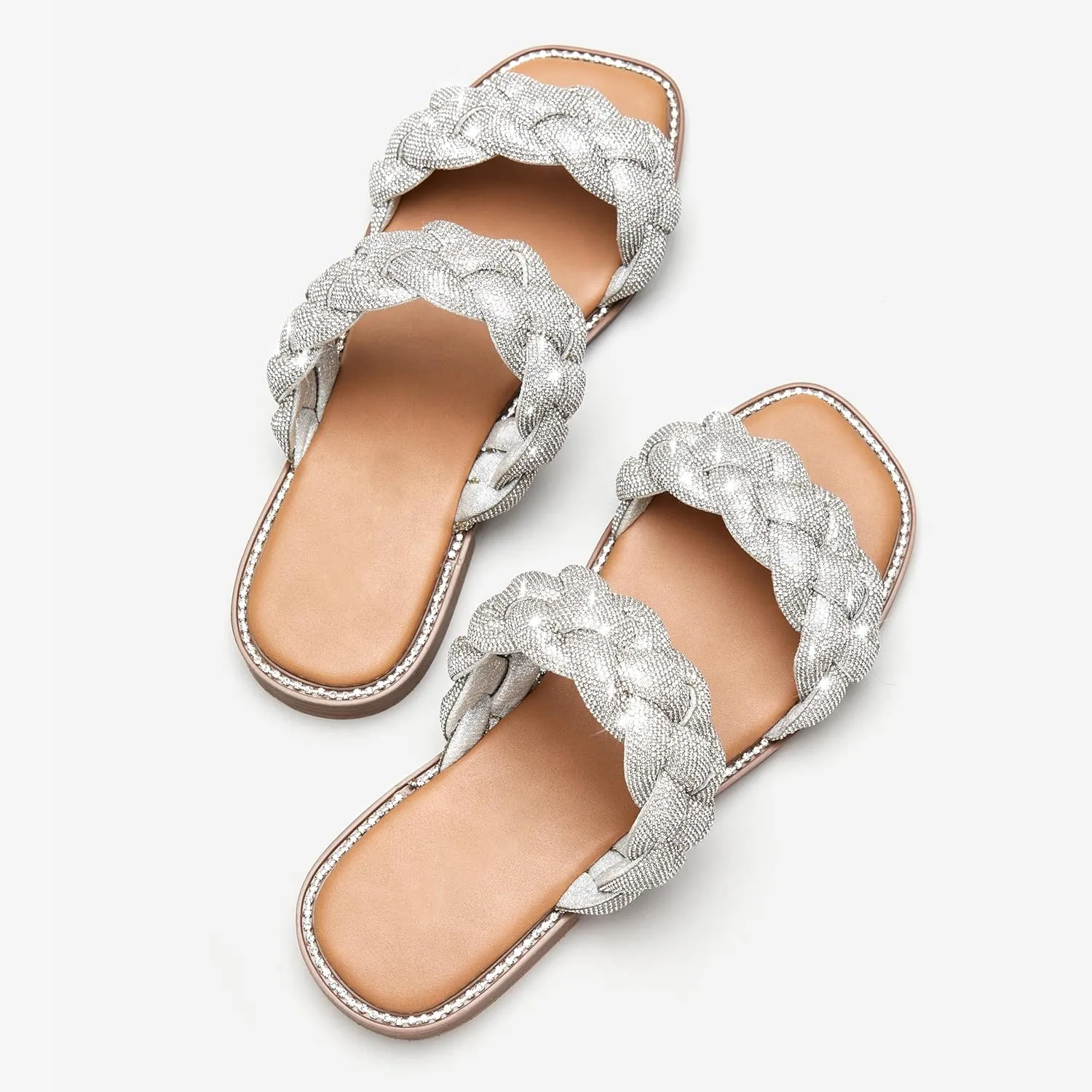 Women's Braided Two Strap Slide Dressy Square Toe Sandal