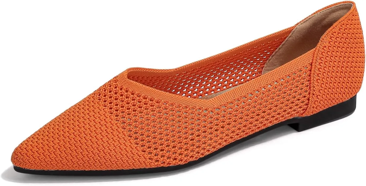 Women's Breathable Mesh Knit Ballet Flats Bow Pointed Toe Comfortable Slip On Shoes