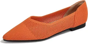Women's Breathable Mesh Knit Ballet Flats Bow Pointed Toe Comfortable Slip On Shoes
