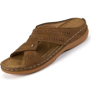 Women's Breathable Wedge Sandals Dressy & Casual - Soft Leather Slip-On Summer Shoes with Orthopedic Support, Non-Slip Rubber Sole Platform for All-Day Comfort Walking