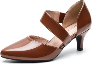 Women's Closed Pointed Toe Heels Strap D'Orsay Kitten Heel Slip On Dressy Pumps