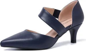 Women's Closed Pointed Toe Heels Strap D'Orsay Kitten Heel Slip On Dressy Pumps