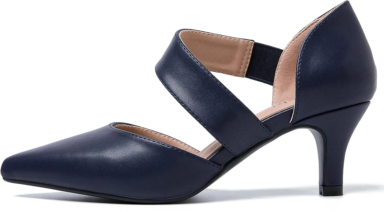 Women's Closed Pointed Toe Heels Strap D'Orsay Kitten Heel Slip On Dressy Pumps