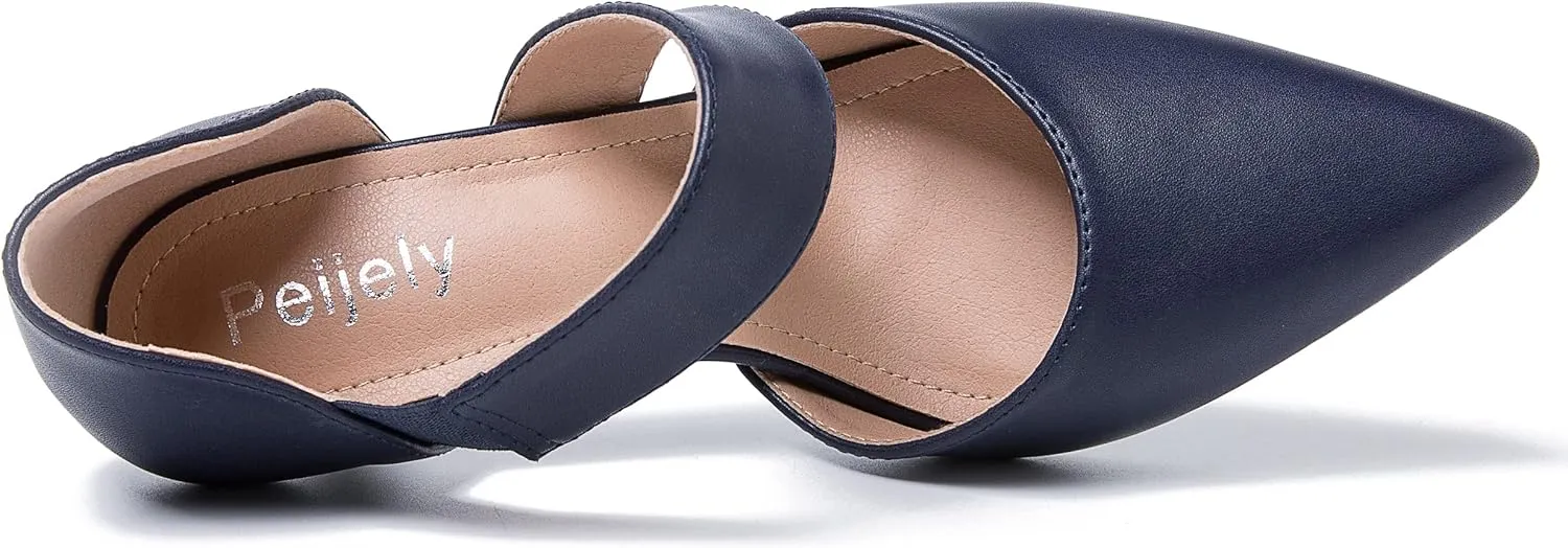 Women's Closed Pointed Toe Heels Strap D'Orsay Kitten Heel Slip On Dressy Pumps