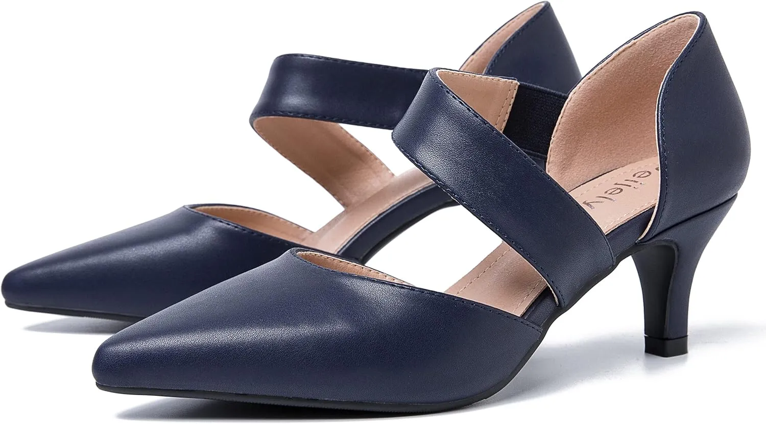 Women's Closed Pointed Toe Heels Strap D'Orsay Kitten Heel Slip On Dressy Pumps