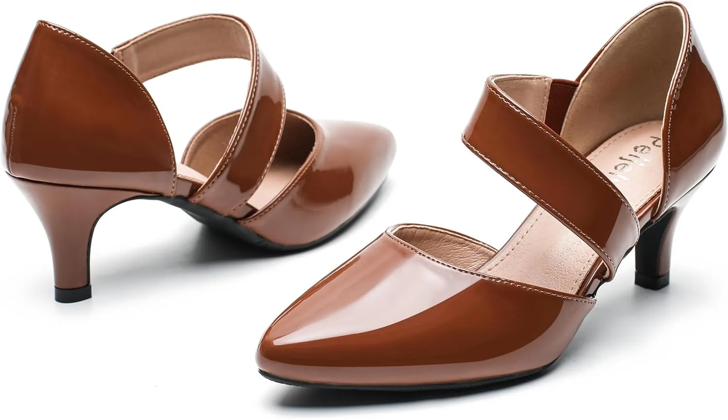 Women's Closed Pointed Toe Heels Strap D'Orsay Kitten Heel Slip On Dressy Pumps