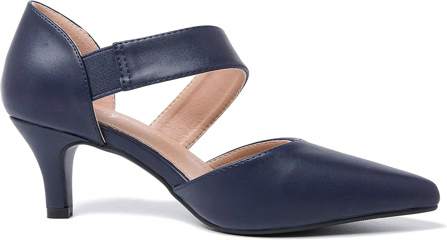 Women's Closed Pointed Toe Heels Strap D'Orsay Kitten Heel Slip On Dressy Pumps