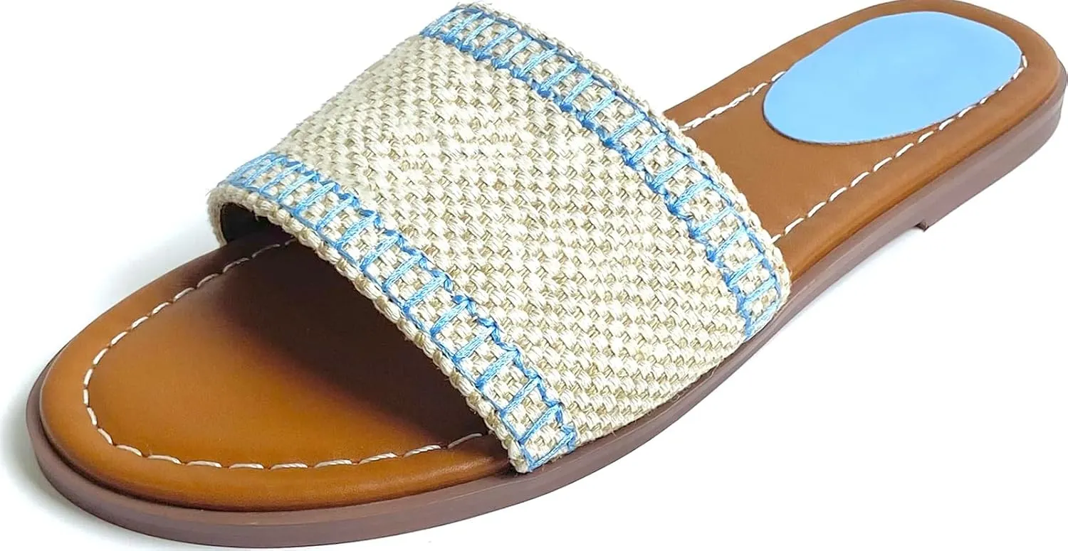Women's Comfort Slide Sandals Fashion Summer Leather Flat Sandals