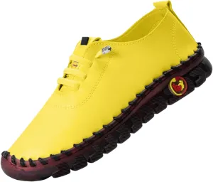 Womens Comfy Breathable Sneakers Flat Bottom Leather Slip-on Loafers Handmade Soft Shoes Sandals