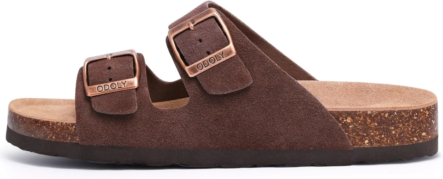 Women's Cork Footbed Slide Sandal, Arch Support Summer Outdoor Sandals with Adjustable Buckle