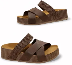 Women's cork-soled Sandals - Criss-Cross Footbed Sandals with Faux leather slide for Summer Comfort