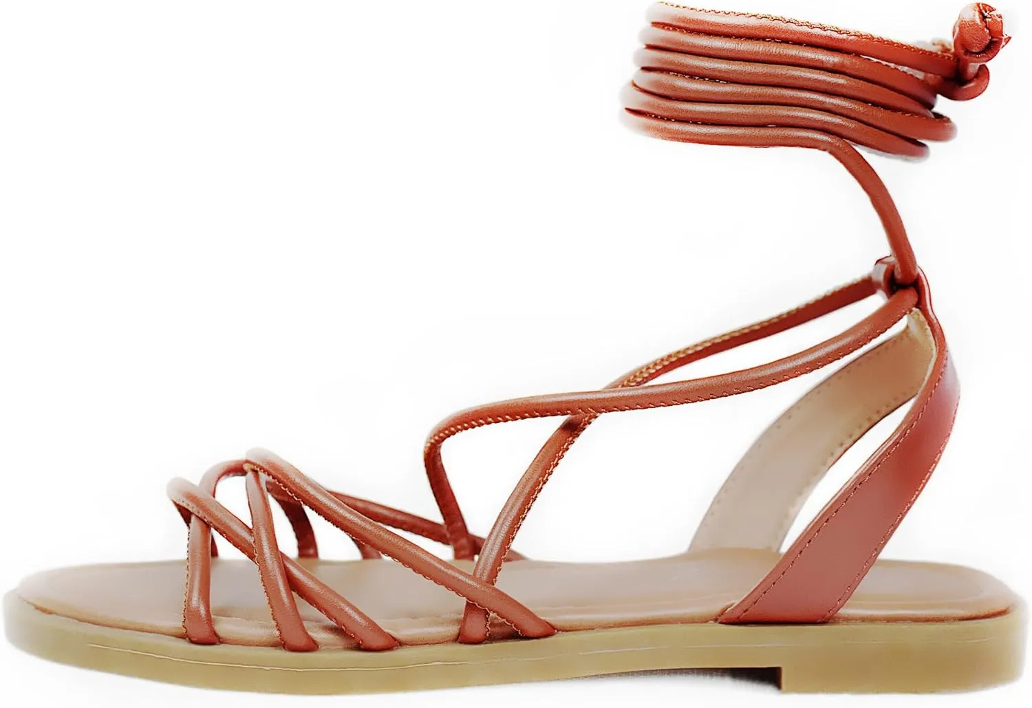 Women's Cross Lace Up Gladiator Sandals, Ankle Wrap Strappy Flats Sandals for Women