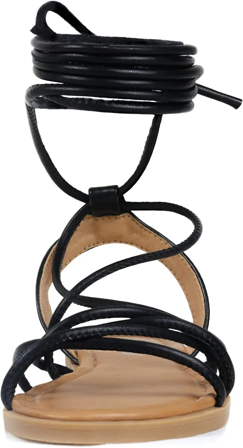 Women's Cross Lace Up Gladiator Sandals, Ankle Wrap Strappy Flats Sandals for Women