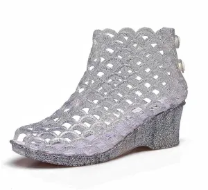 Women's Crystal Jelly High Heel Sandals Summer Beach Hollow Shoes