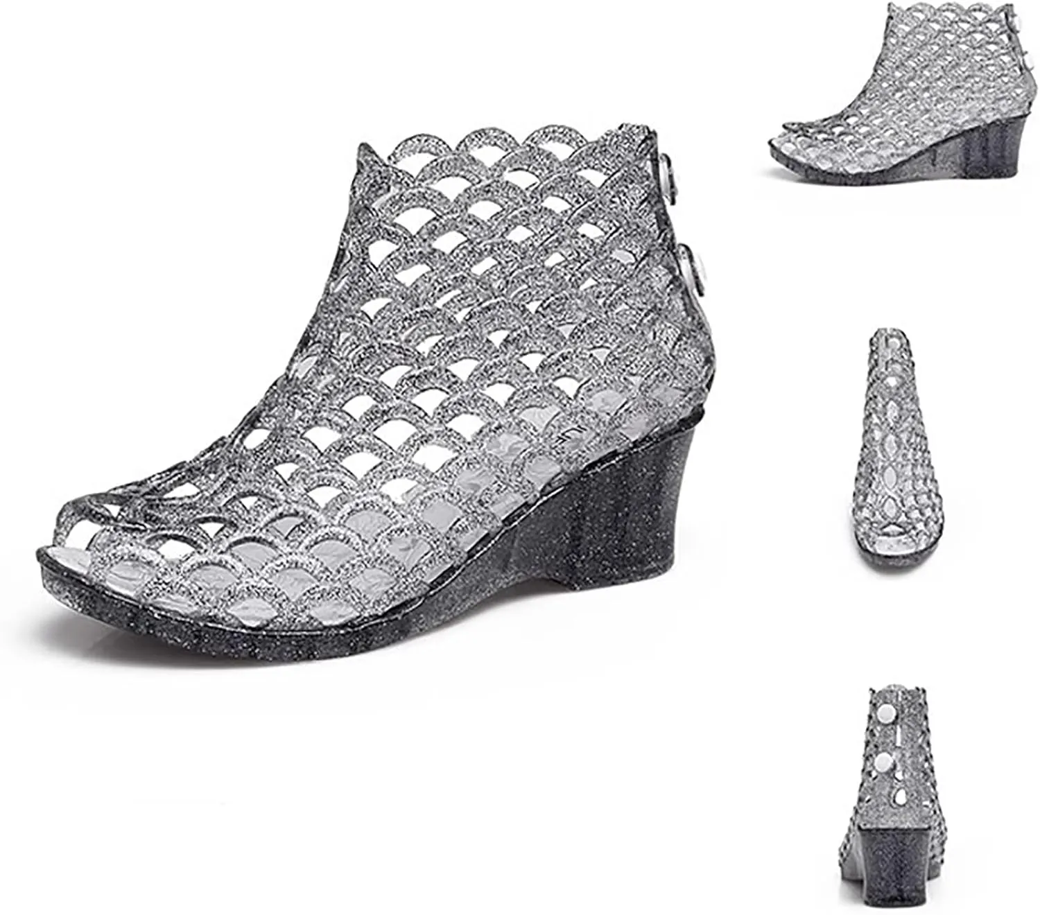 Women's Crystal Jelly High Heel Sandals Summer Beach Hollow Shoes