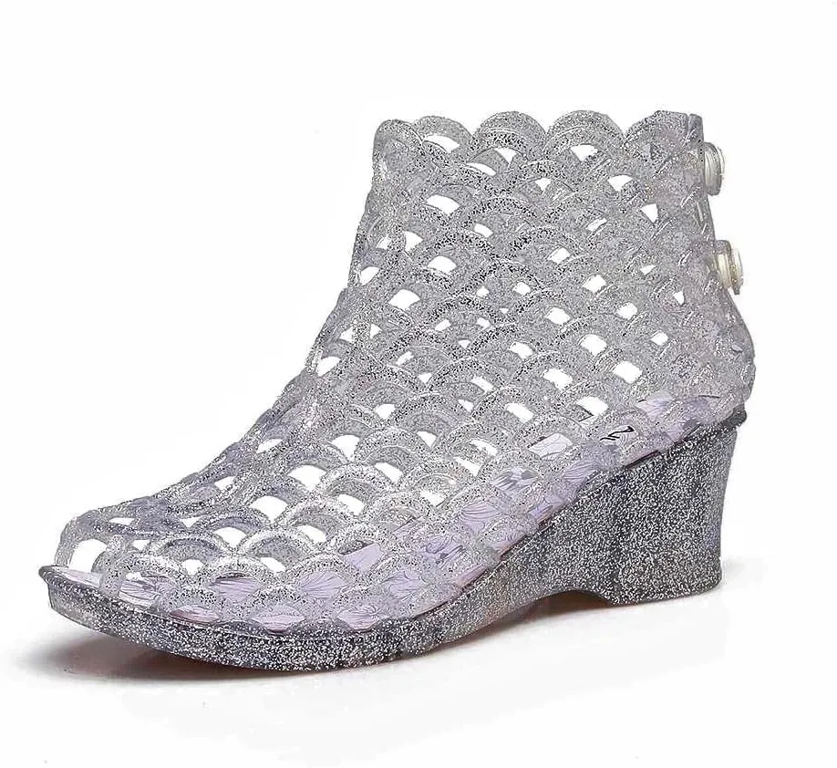 Women's Crystal Jelly High Heel Sandals Summer Beach Hollow Shoes