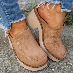 Womens Cute Sandal Slip On Flock Casual Round Toe Square Heels Soft Bottom Small Heel