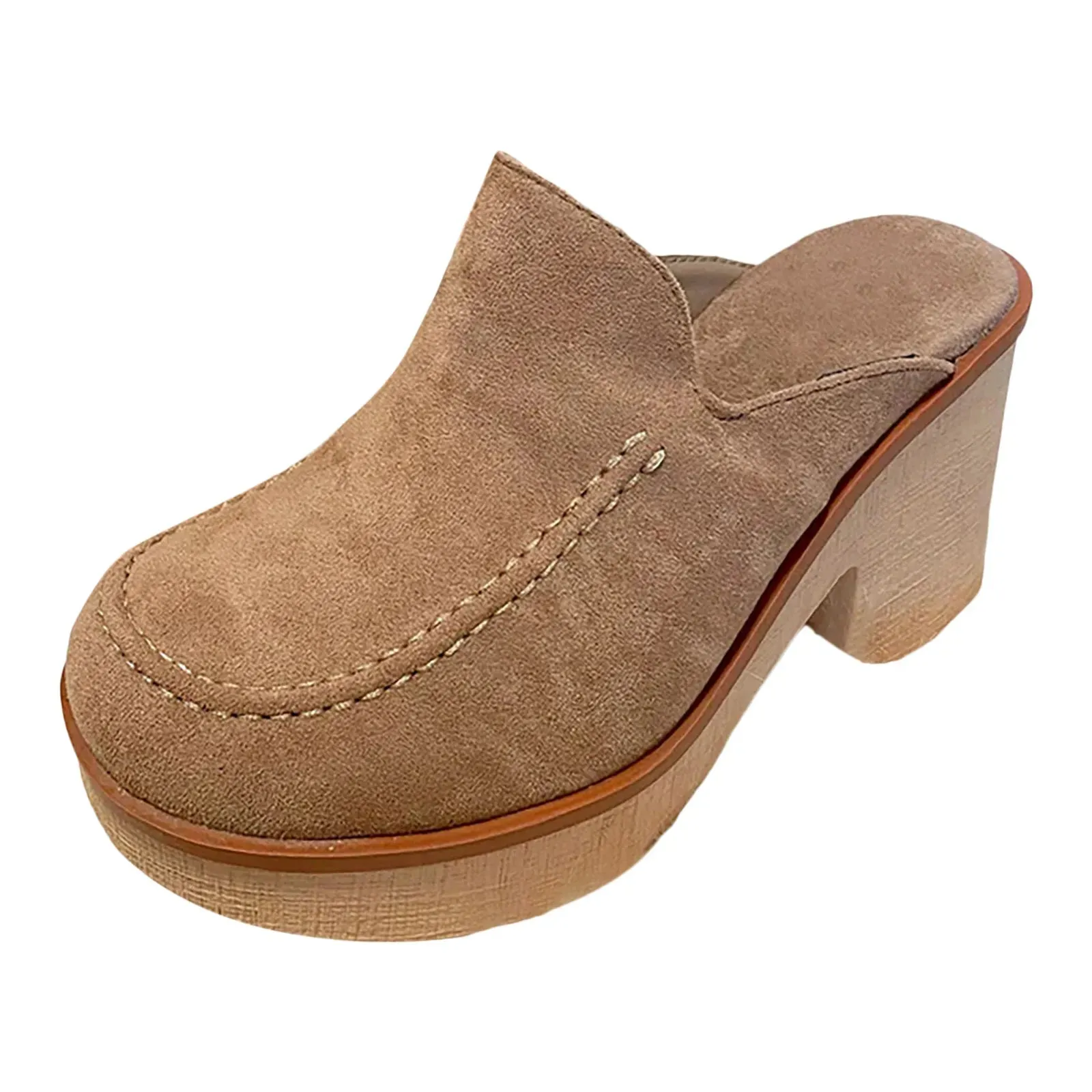 Womens Cute Sandal Slip On Flock Casual Round Toe Square Heels Soft Bottom Small Heel