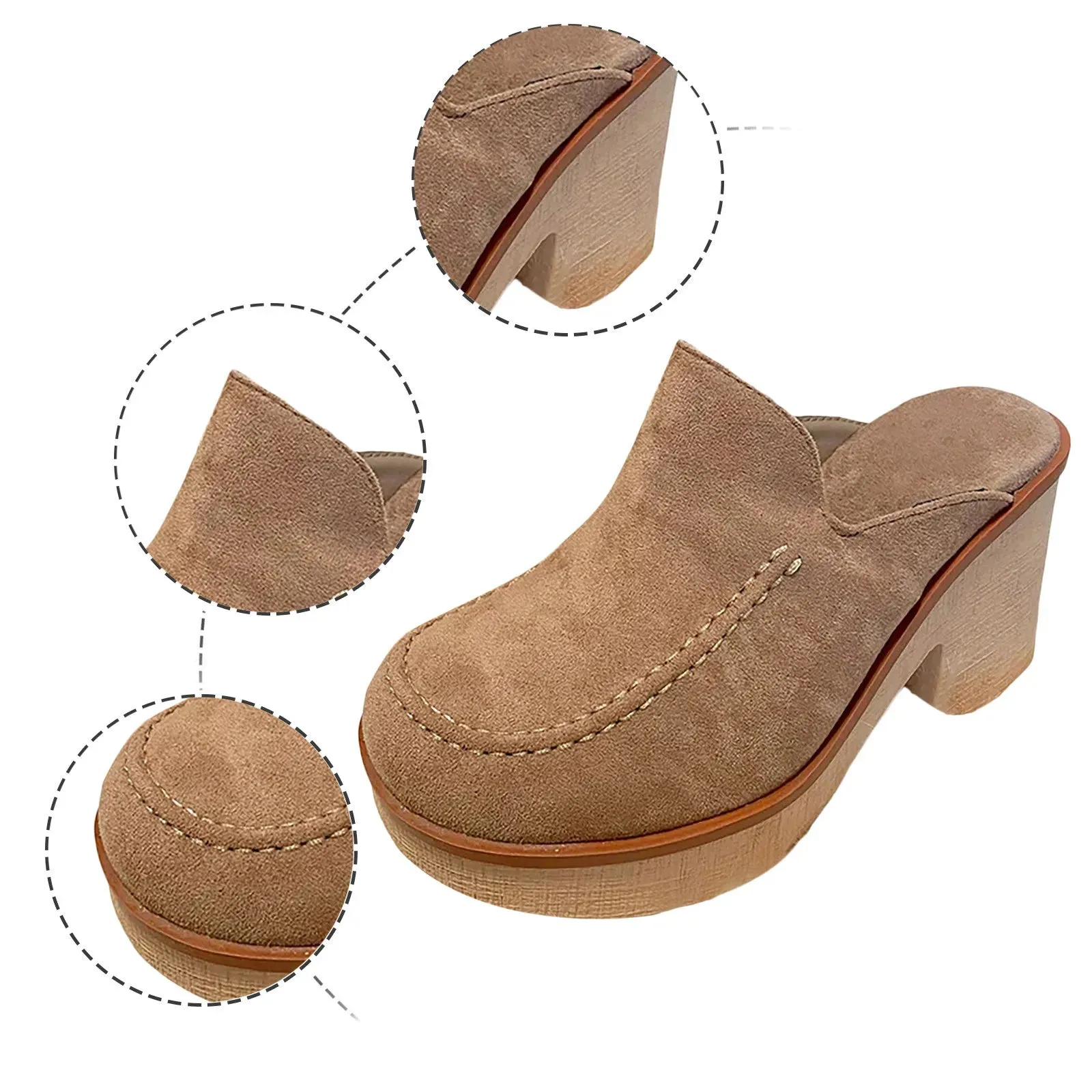 Womens Cute Sandal Slip On Flock Casual Round Toe Square Heels Soft Bottom Small Heel