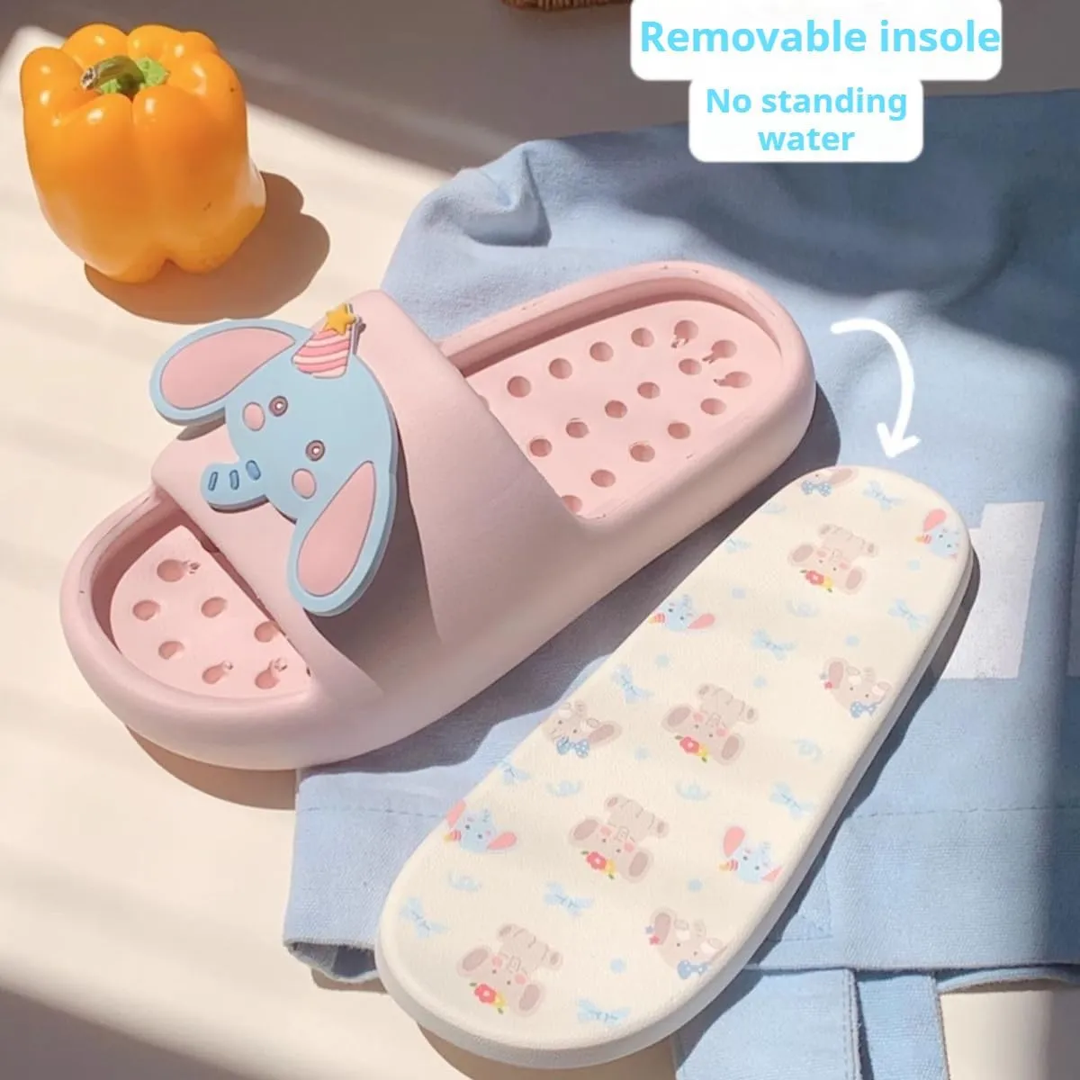 Women's Elephant Sandals Non-Slip Soft Slippers Cute Animal Bathroom Slip-on Slides Removable Sole Thick Sole Indoor