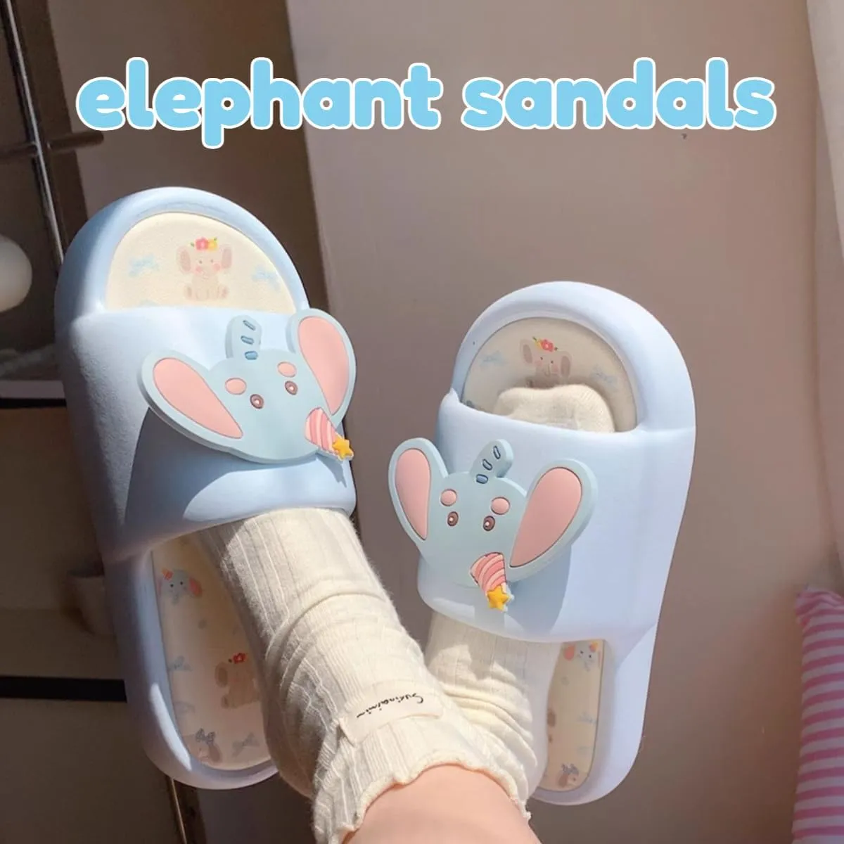 Women's Elephant Sandals Non-Slip Soft Slippers Cute Animal Bathroom Slip-on Slides Removable Sole Thick Sole Indoor