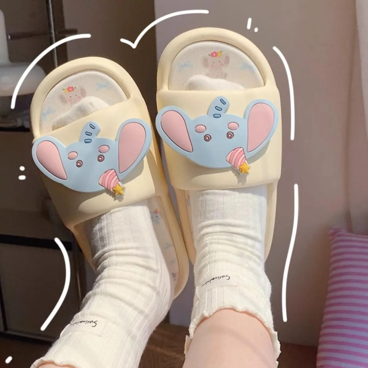 Women's Elephant Sandals Non-Slip Soft Slippers Cute Animal Bathroom Slip-on Slides Removable Sole Thick Sole Indoor
