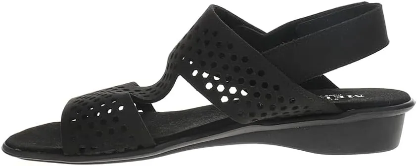 Womens Elicia Comfort Perforated T Strap Casual Sandals Casual Low Heel 1-2" - Black