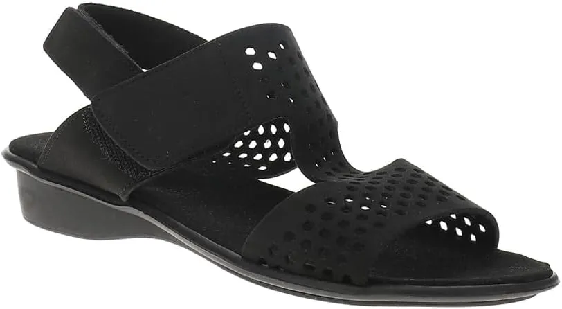 Womens Elicia Comfort Perforated T Strap Casual Sandals Casual Low Heel 1-2" - Black