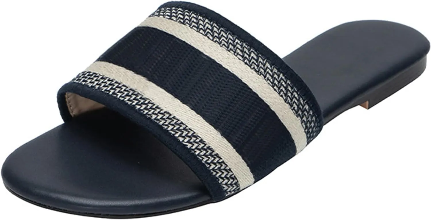 Women's Embroidered Band Sandals Open Toe Flat Sandals Summer Shoes