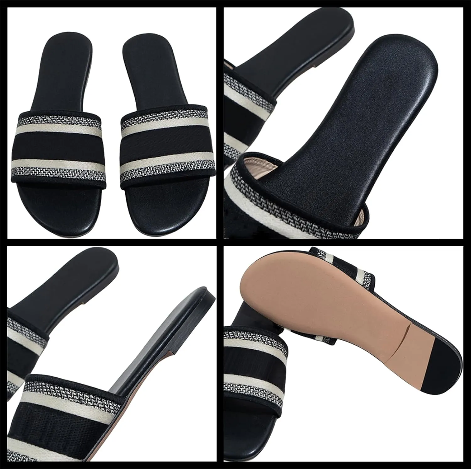 Women's Embroidered Band Sandals Open Toe Flat Sandals Summer Shoes