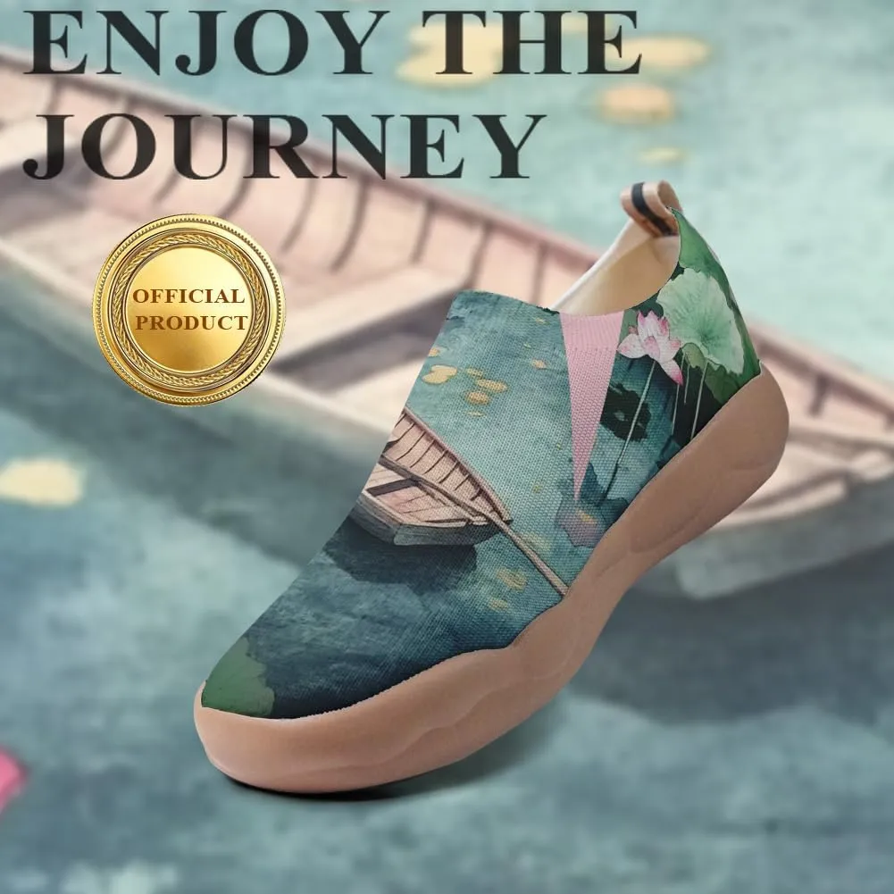 Women's Fashion Sneaker Ladies Travel Shoes Cat Painted Knit Slip On Loafers